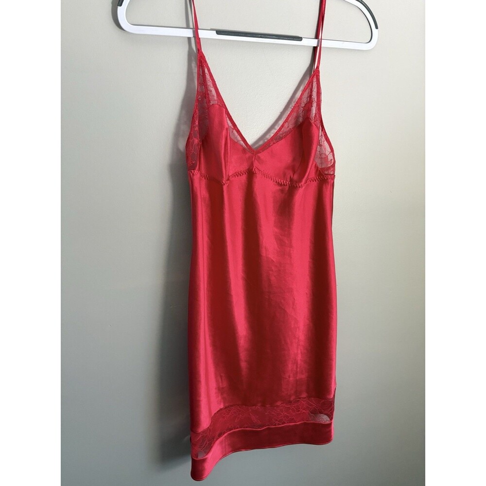 Victoria's Secret Red Slip Dress Lace Trim Lingerie  Chemise Size M Coquette